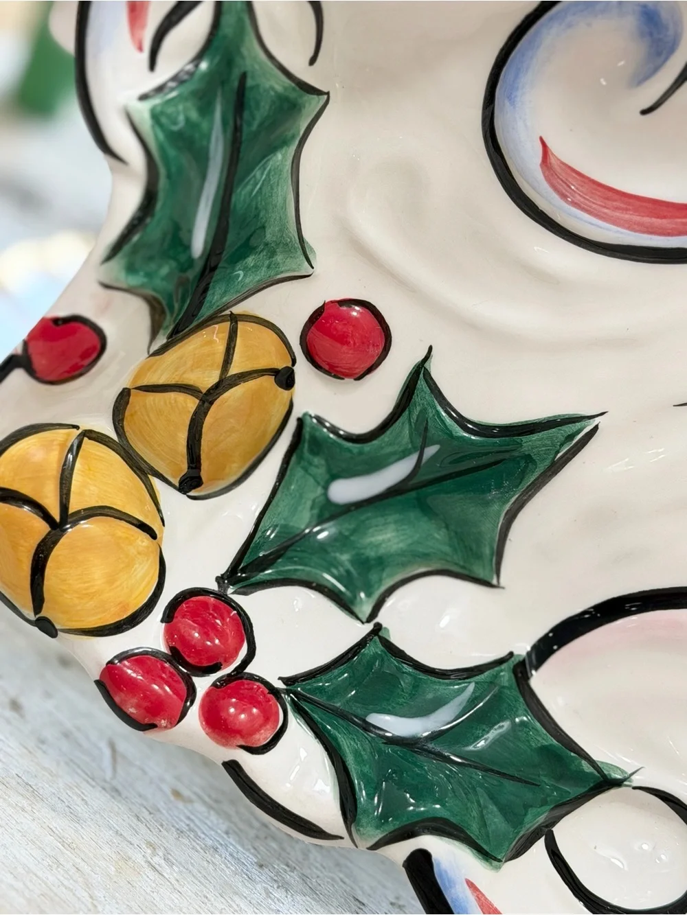 LARGE Clay Art Merry Santa Ceramic Platter. Sz-16x12 Hand Painted | Divided